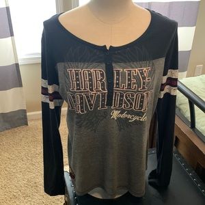 Harley Davidson Women's beaded cute Long Sleeve Shirt Button down neck
